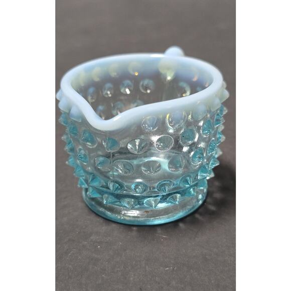 Vintage Blue Opalescent Hobnail Glass Mini Creamer Pitcher Toothpick Holder - Picture 4 of 7
